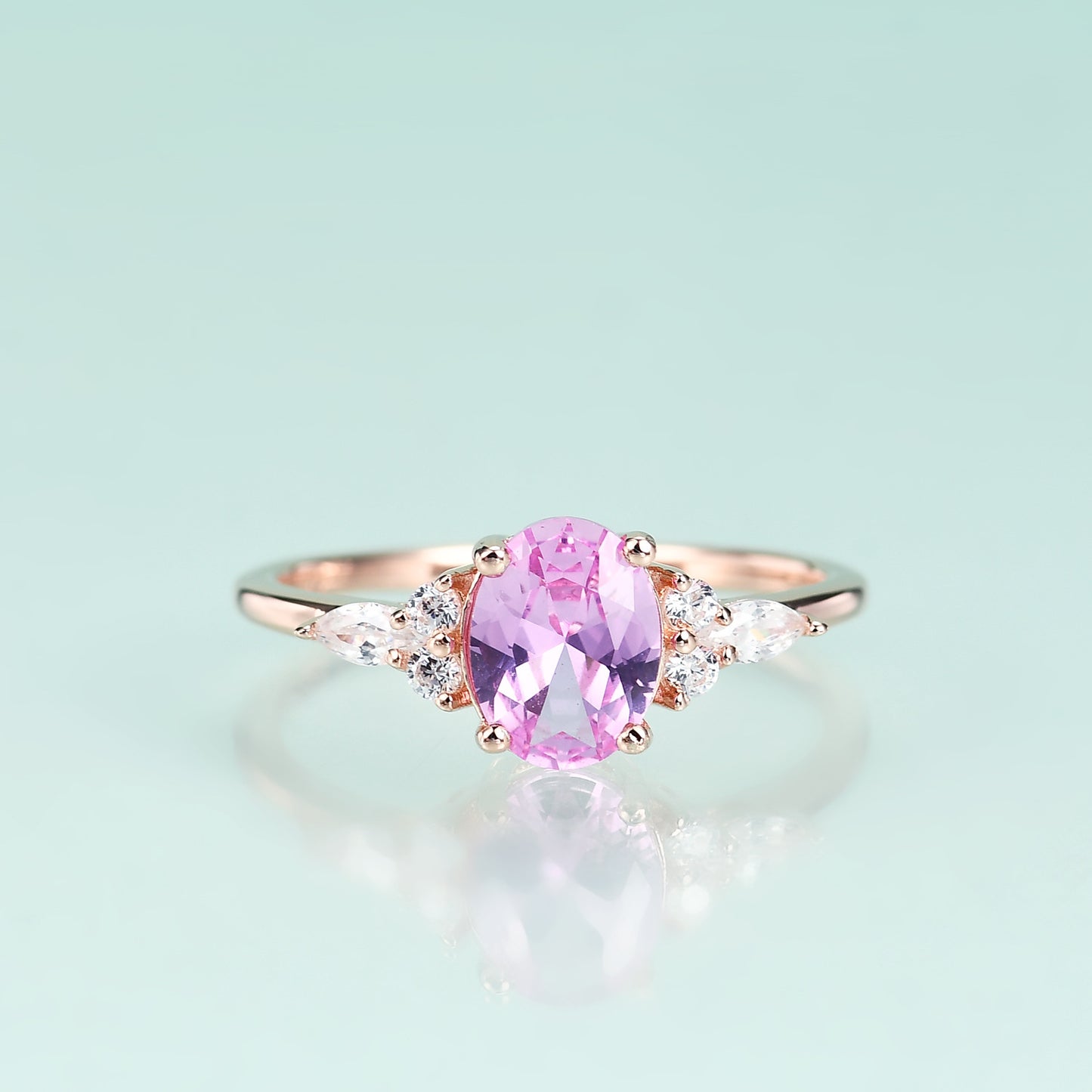 S925Sterling Silver Inlaid Gemstone Pink Corundum Ring Fashionable Light Luxury High-end Rose Gold Ring