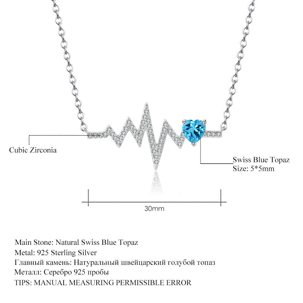 925Sterling Silver Gemstone Necklace Fashionable Versatile Natural Topaz Crystal Garnet Heartbeat Miracle Necklace