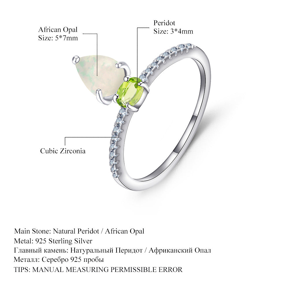 New Fashion Natural Gemstone Ring for Women Simple Temperament s925Sterling Silver Inlaid Opal Ring
