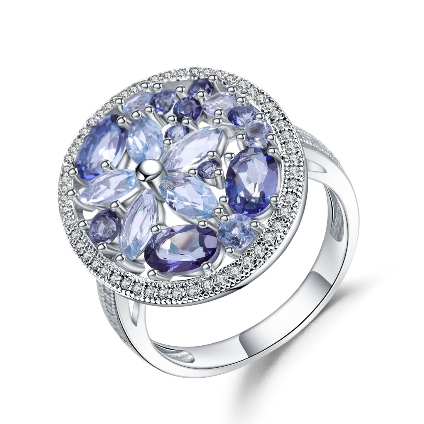 Fashionable Light Luxury Cluster Gemstone Ring for Women Unique and Elegant s925Sterling Silver Inlaid Natural Topaz Ring