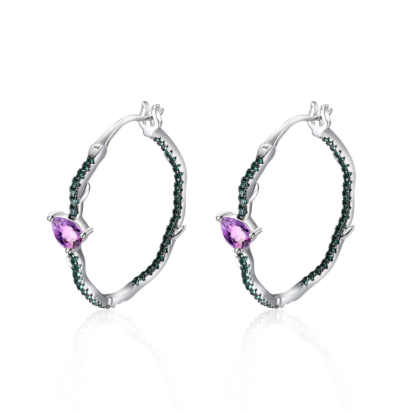 Thorn Bud Designer High-end Earrings s925Sterling Silver Inlaid Natural Gemstone Amethyst Stud Earrings Thin