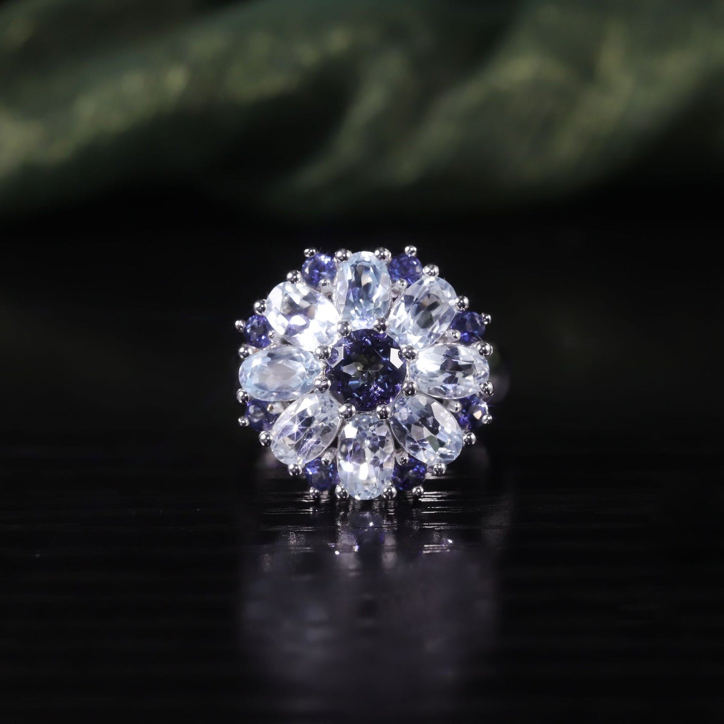 Exaggerated Luxurious Ring s925Sterling Silver Topaz Gemstone Ring Natural Garnet Ring Flower