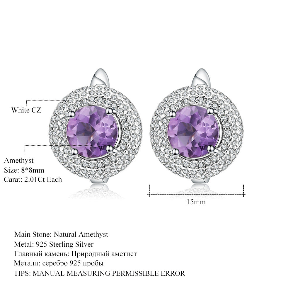 Natural Topaz Stone Earrings Jewelry Vintage Personality Garnet s925Silver Crystal Earrings
