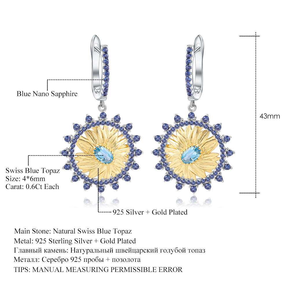 Italian Craft Designer Jewelry Earrings High-end Natural Style s925Sterling Silver Natural Topaz Earrings