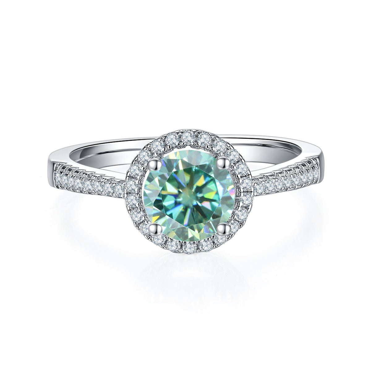 Green Moissanite1Carat Round Inlaid Ring Set GRA Certificate of Light Luxury Fashion s925Silver Gemstone Ring