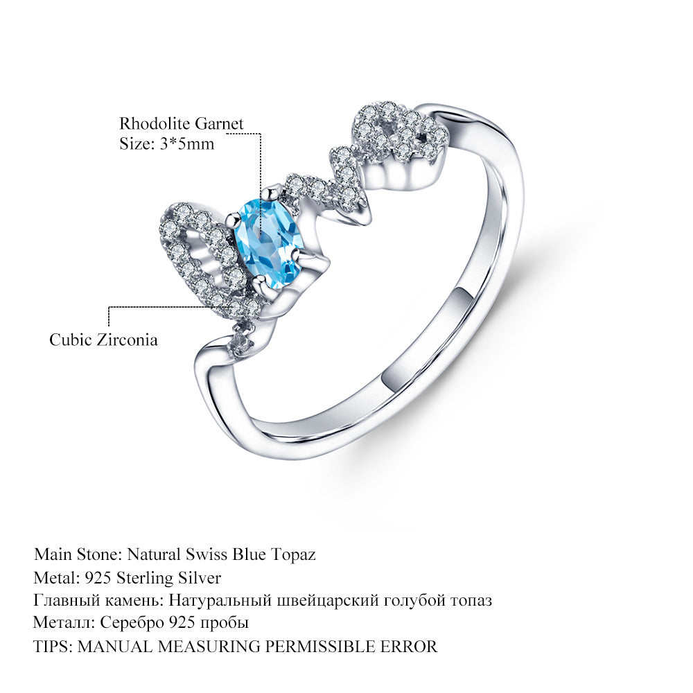 Fashion Design Luxury Amethyst Ring for Women 925Sterling Silver Inlaid with Natural Gemstones LOVE Letter Ring