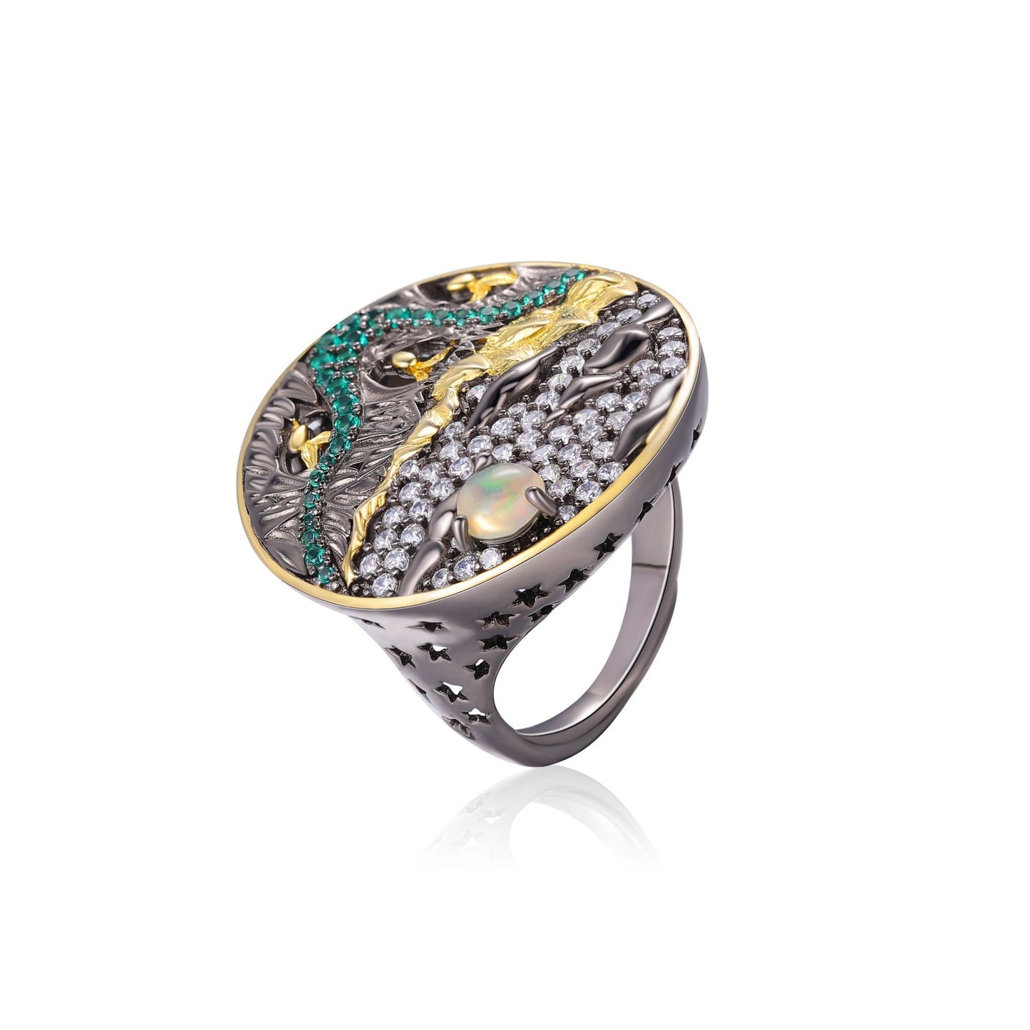Opal Topaz Jewelry Ring for Women S925Sterling Silver Open Ring Elegant High-end Accessory
