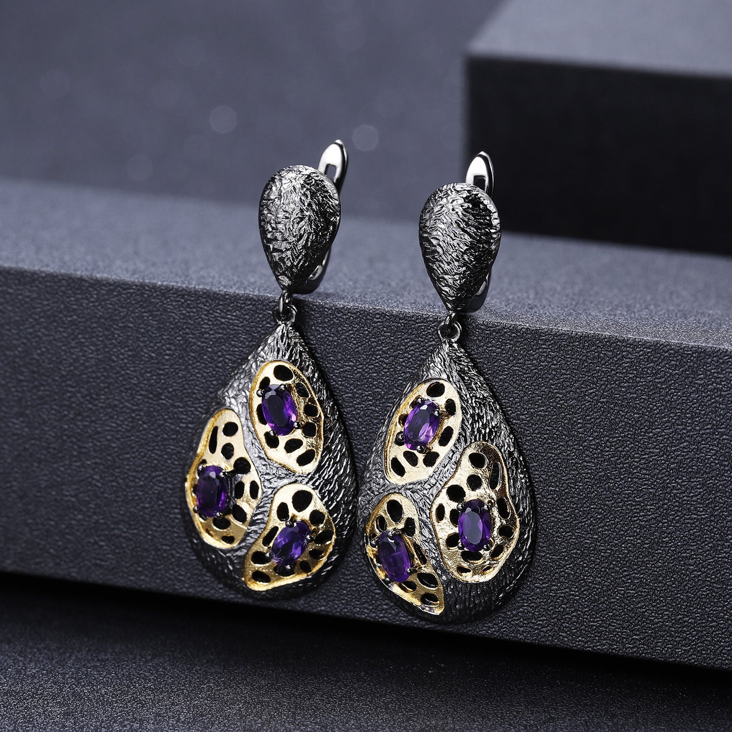Italian Craft Designer Gemstone Earrings Retro High-End Sense925Silver Natural Amethyst Earrings Drop Earrings
