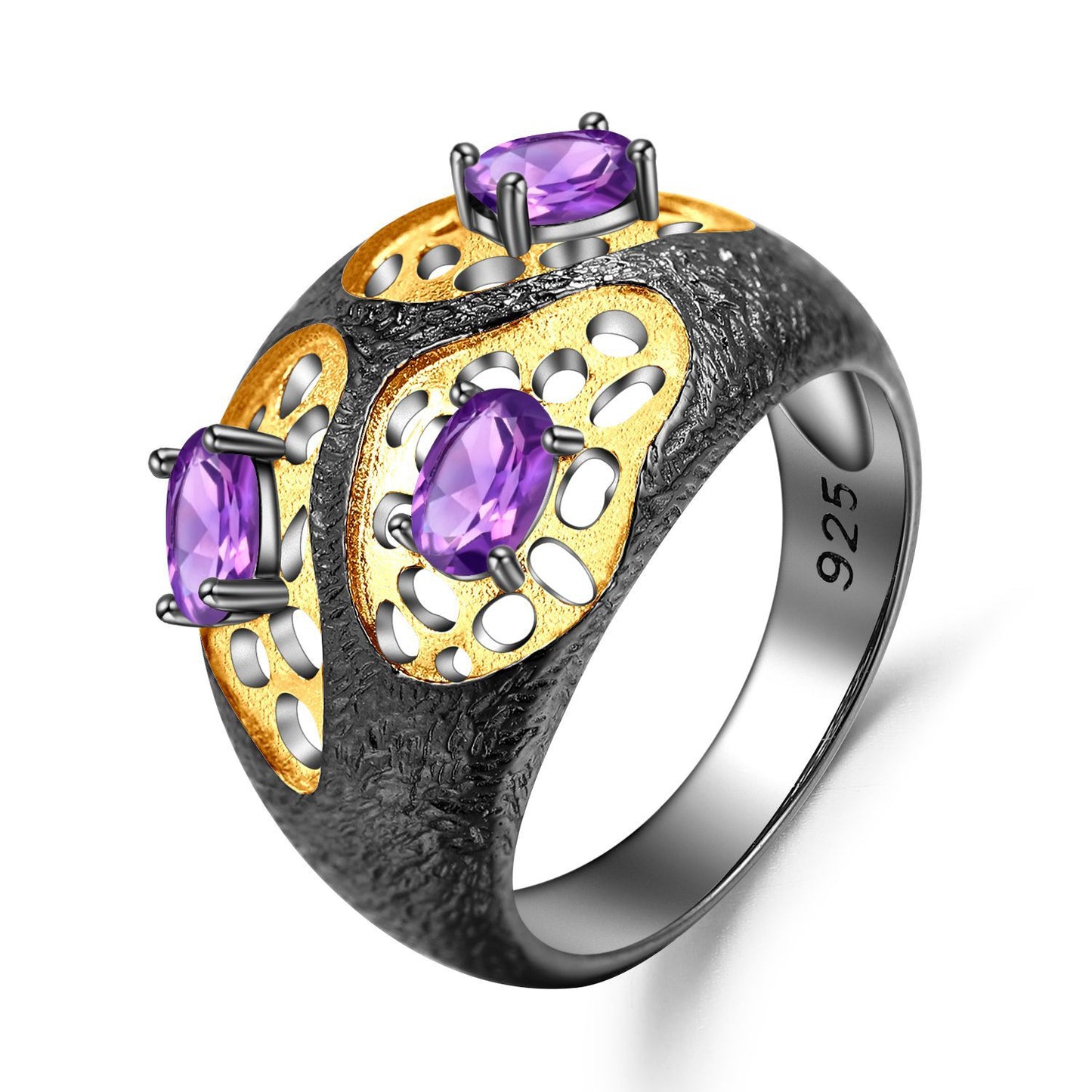 Italian Craft Designer Ring Retro Style High-end Design s925Silver Natural Amethyst Ring