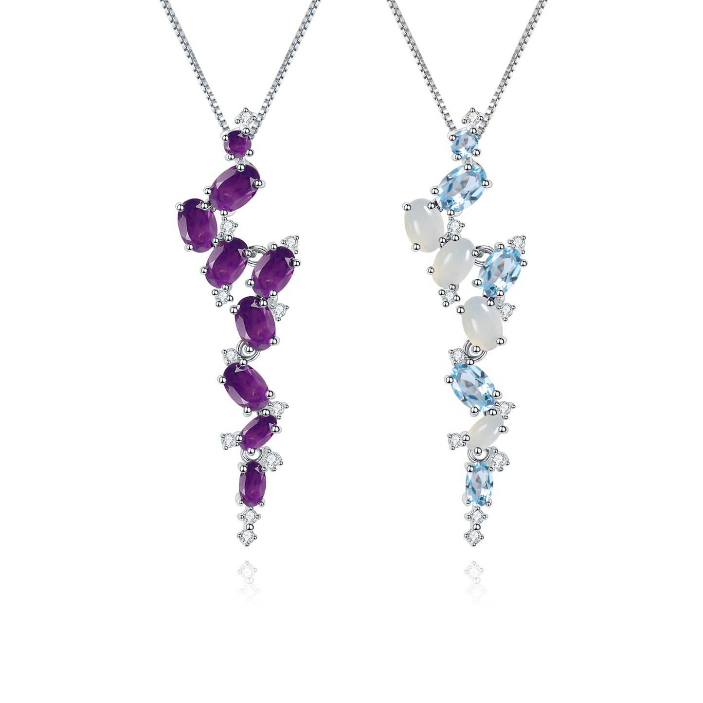 Designer High-End Long Gemstone Pendant Necklace French Romance s925Silver Natural Amethyst Necklace Pendant