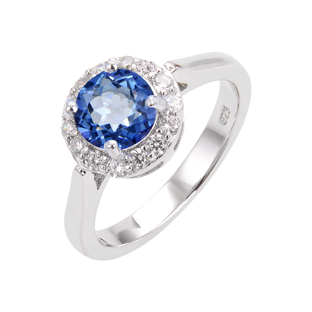 Factory Direct Supply Colorful Crystal Ring Vintage Natural Emerald s925Sterling Silver Inlaid Sapphire Ring