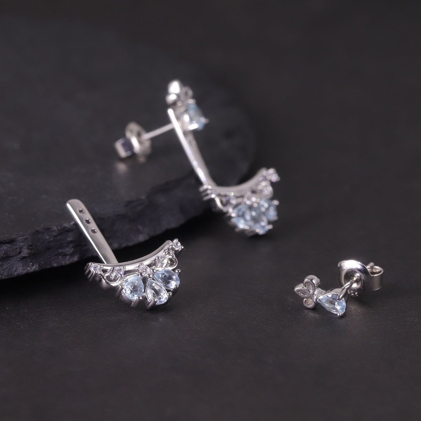 A dual-purpose gemstone earring s925Sterling Silver Inlaid Crystal Topaz Green Chalcedony Earrings Chinese Style Ear Jewelry