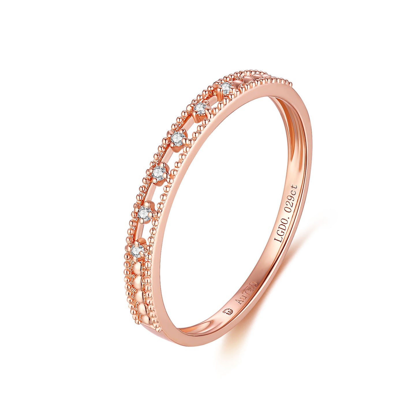 Affordable luxury style18k Gold Inlaid Cultivated Diamond Ring Stackable Side Ring Tail Ring Rose Gold Crushed Diamond Pure k Gold ring