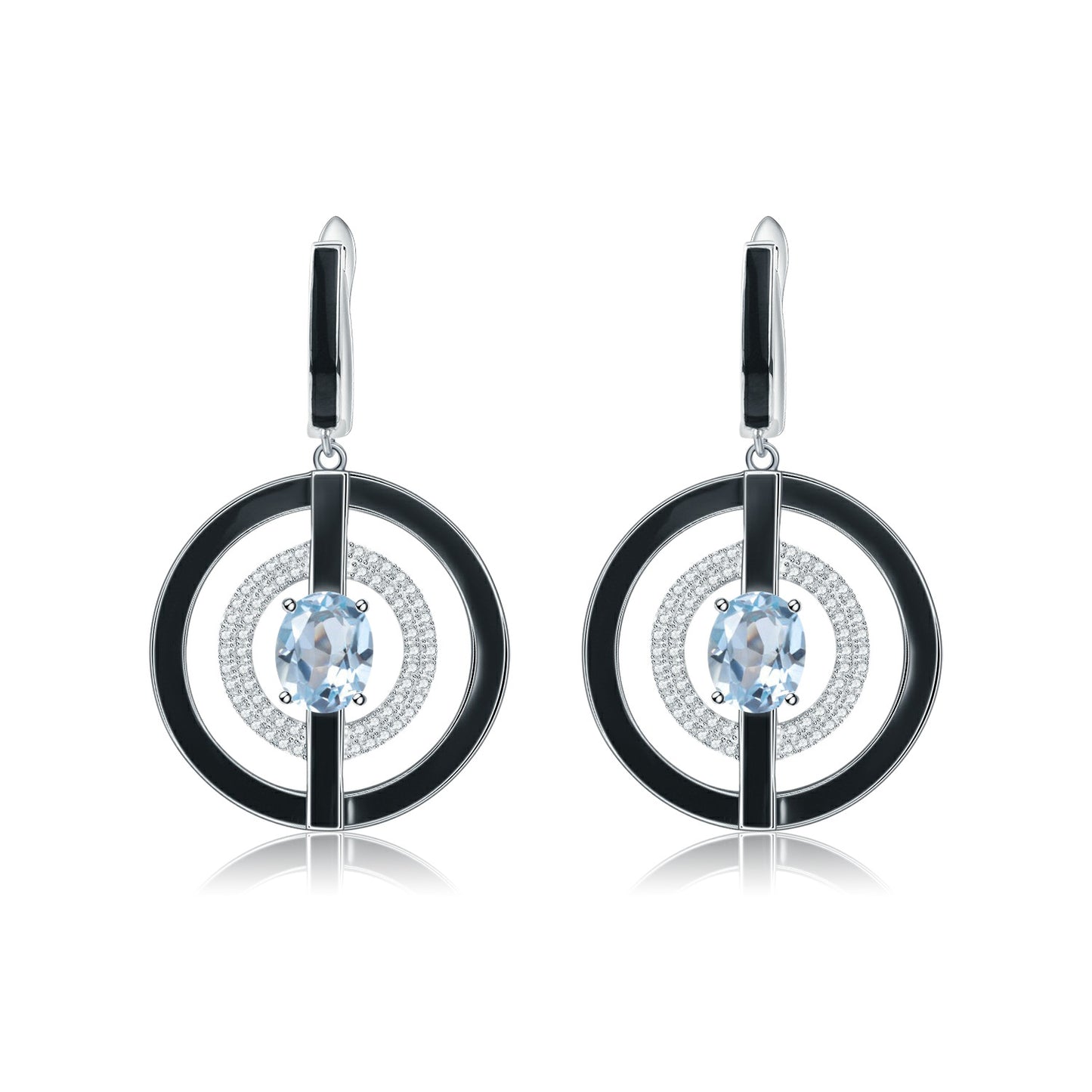 Designer Natural Topaz Enamel Earrings Unique Circular Design925Silver Color Gemstone Earrings