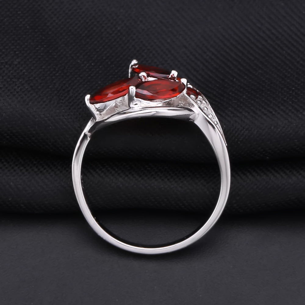 Design Sense Natural Gemstone Ring for Women Fashion Personality s925Silver Inlaid Natural Garnet Ring