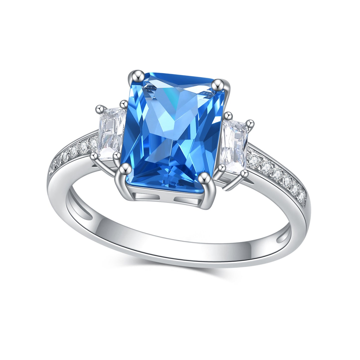 Classic Square Gemstone Ring3.2Carat Foreign Trade s925Sterling Silver Inlaid Blue Spinel Crystal Ring Fashion