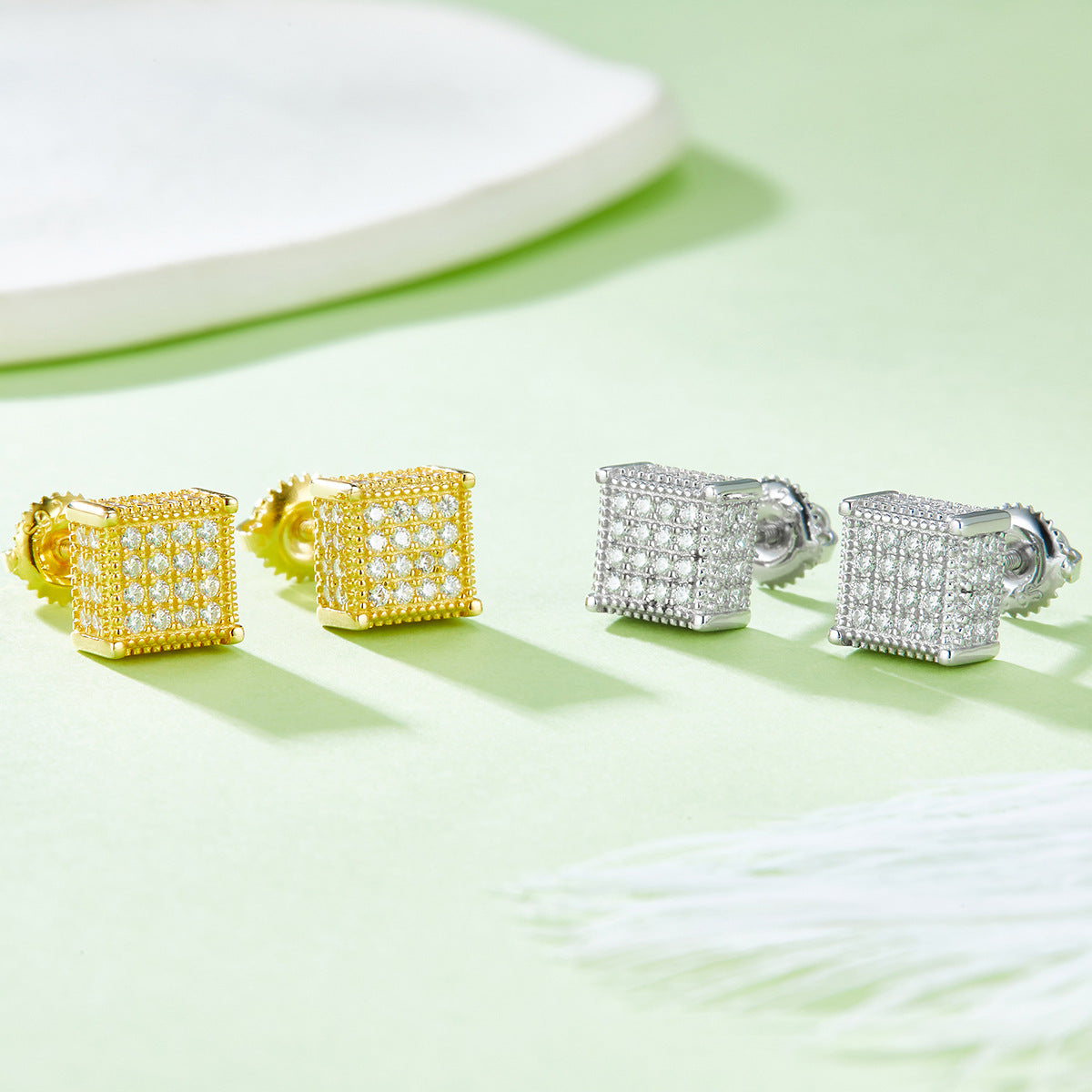 Unique Full Diamond Stud Earrings s925Silver Inlaid Moissanite Stud Earrings Unisex Fashion Export Square Stud Earrings Trendy