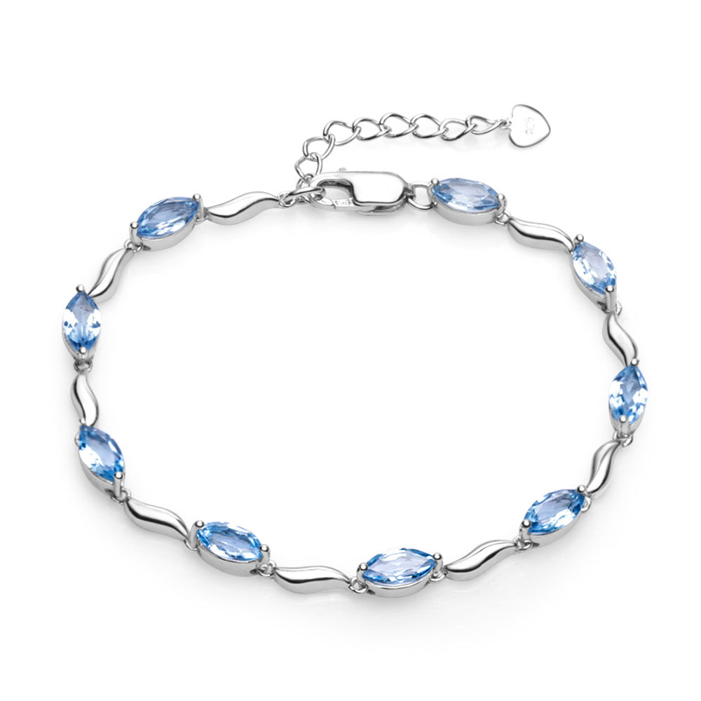 Simple Fashion Natural Topaz Bracelet for Women Sense of Design s925Silver Inlaid Natural Gemstone Bracelet