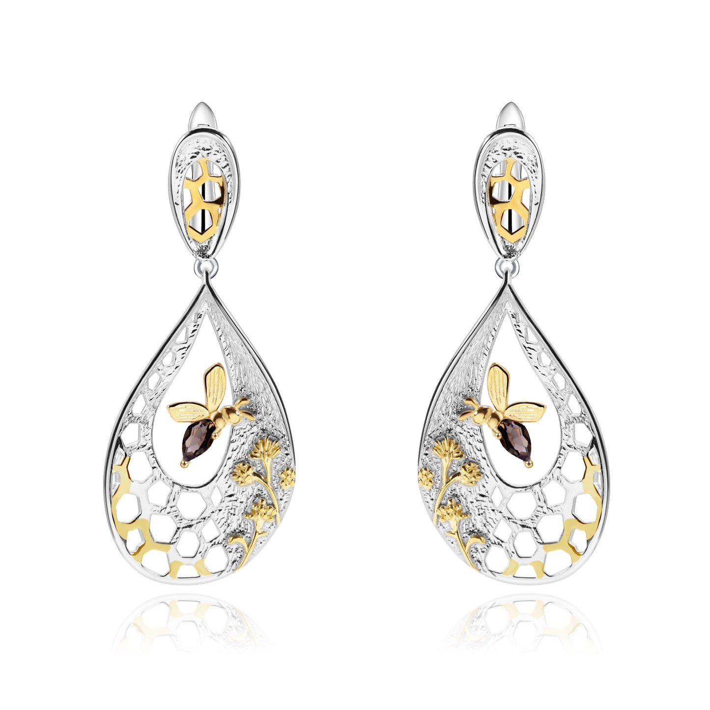 Designer Natural Style Garnet Earrings Beehive Design s925Silver Natural Gemstone Earrings Studs Drop Earrings