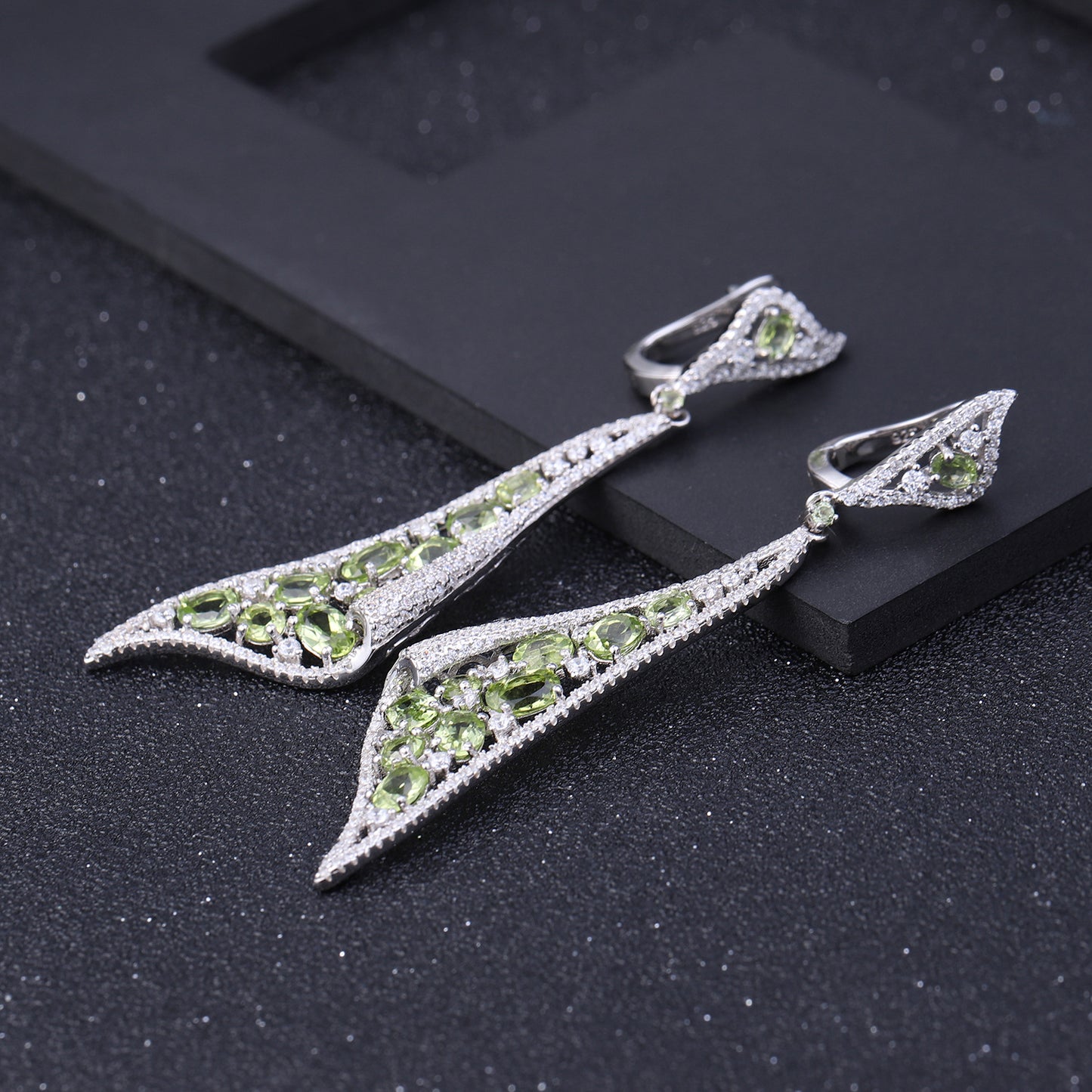 Designer Gemstone Long Earrings Luxurious Russian Vintage Jewelry s925Silver Natural Peridot Earrings