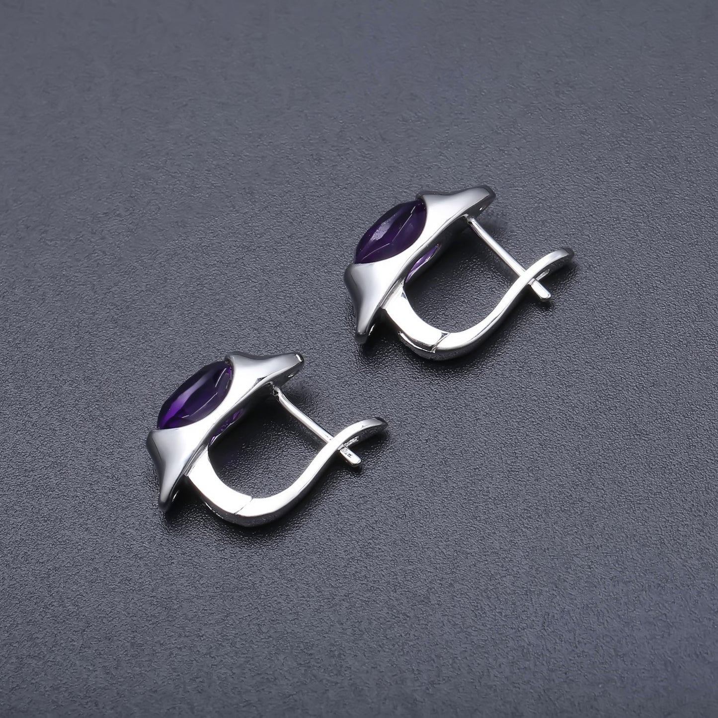 Fashion Simple Natural Stone Ear Studs Earrings Retro s925Silver Inlaid Colorful Gemstone Earrings