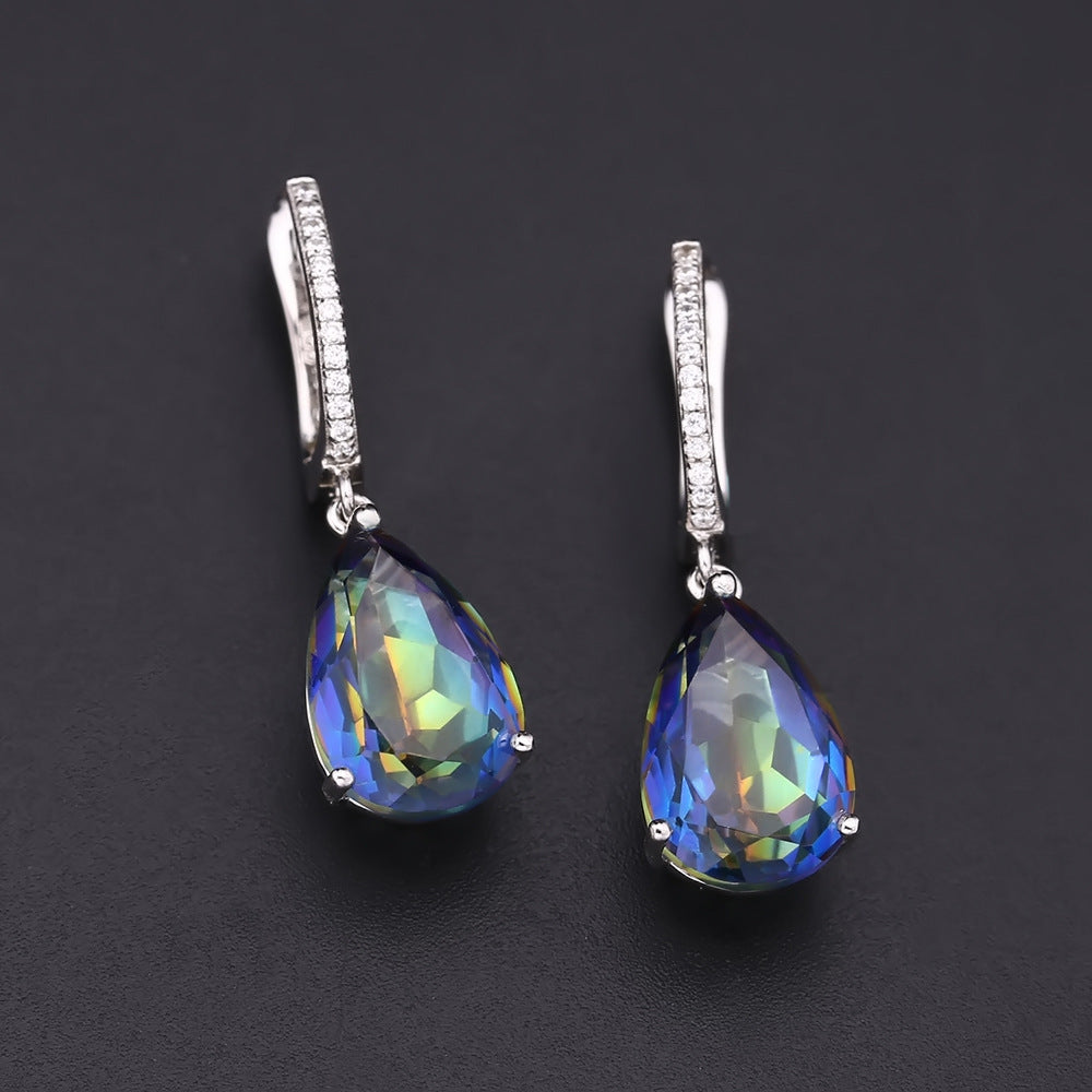 Fashion Style Colorful Gemstone Stud Earrings Water Drop Pear Shape Coated Crystal s925Silver Earrings Jewelry