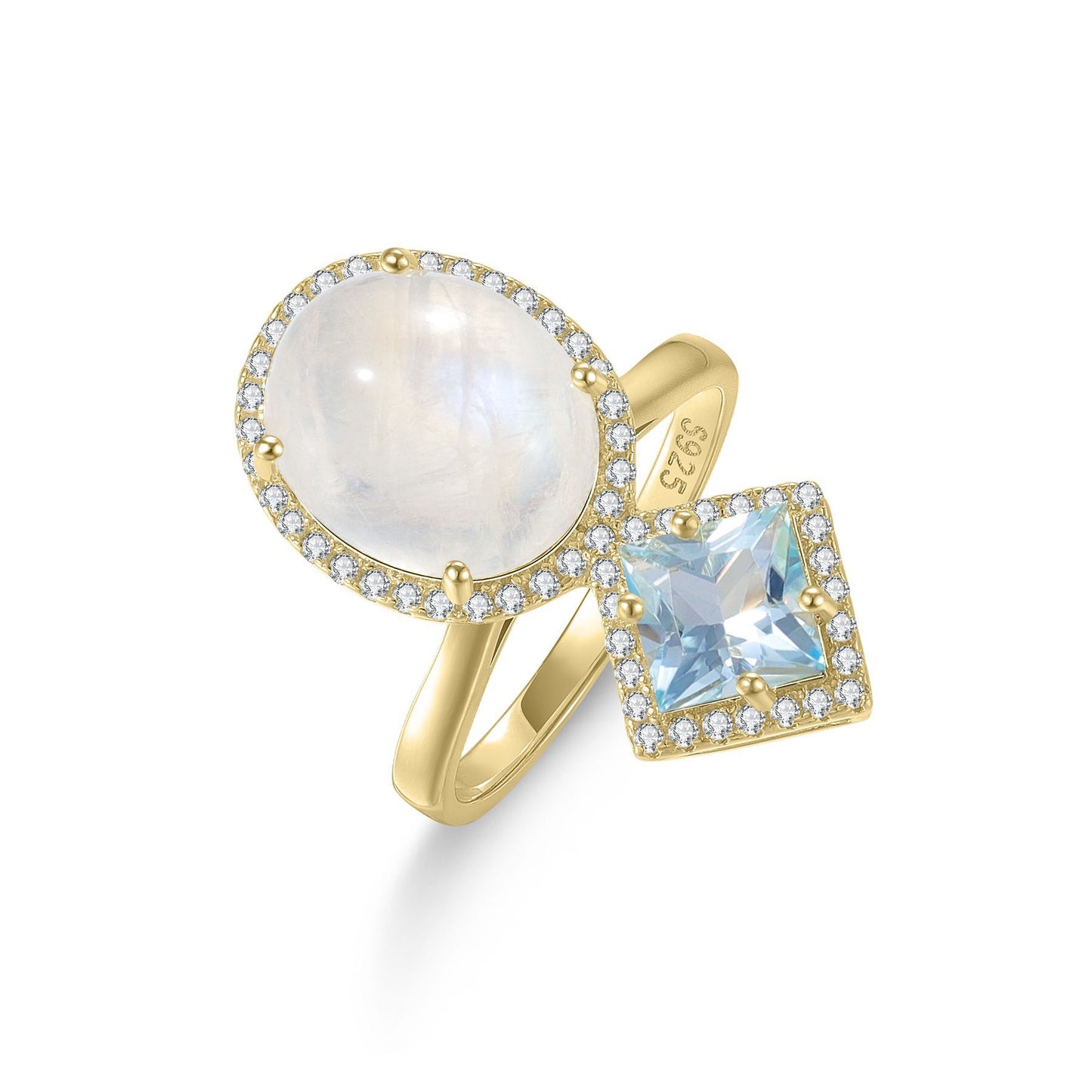 Fresh and Elegant Topaz Ring Moonstone s925Sterling Silver Inlaid Natural Peridot Candy Color Ring New Style