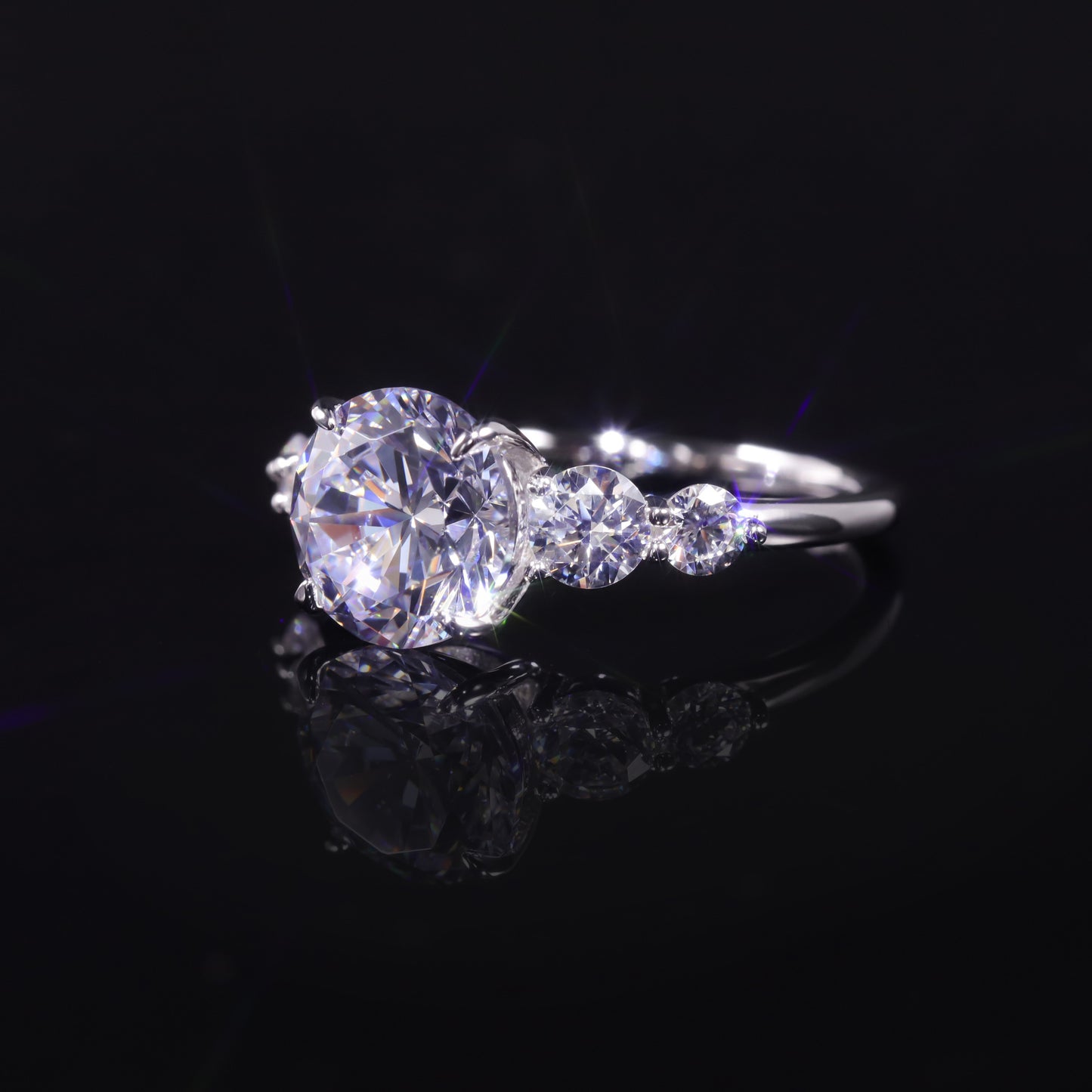 Personality Ring s925Sterling Silver Inlaid with Moissanite2.5Carat Round Large Main Stone Ring