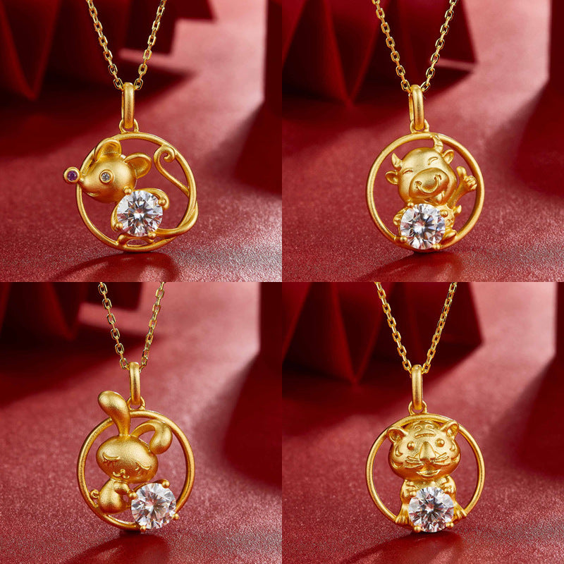 2022Year of the Tiger Pendant s925Silver Inlay1Carat Moissanite Necklace Q Cartoon Zodiac Necklace Pendant