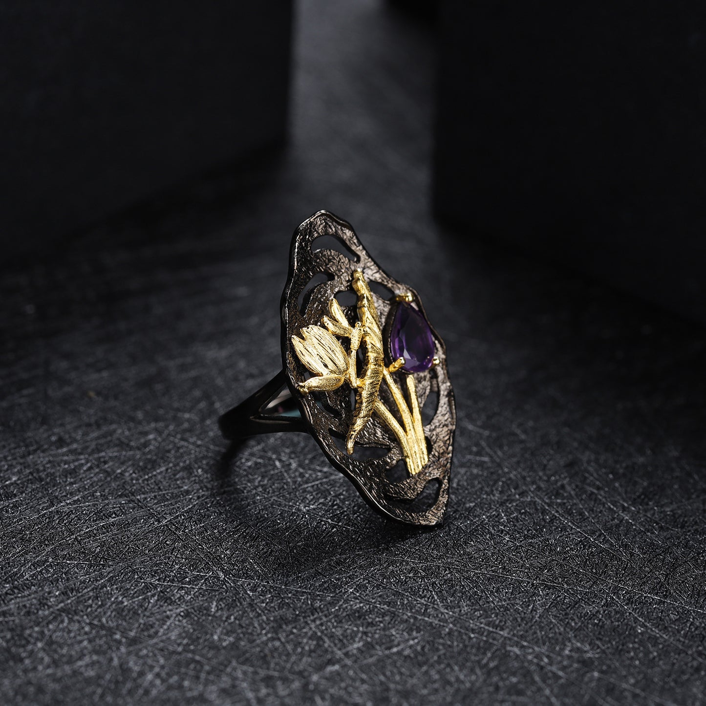 Designer Vintage Style Adjustable Ring with Italian Craftsmanship and High-end Feel925Silver Natural Amethyst Ring