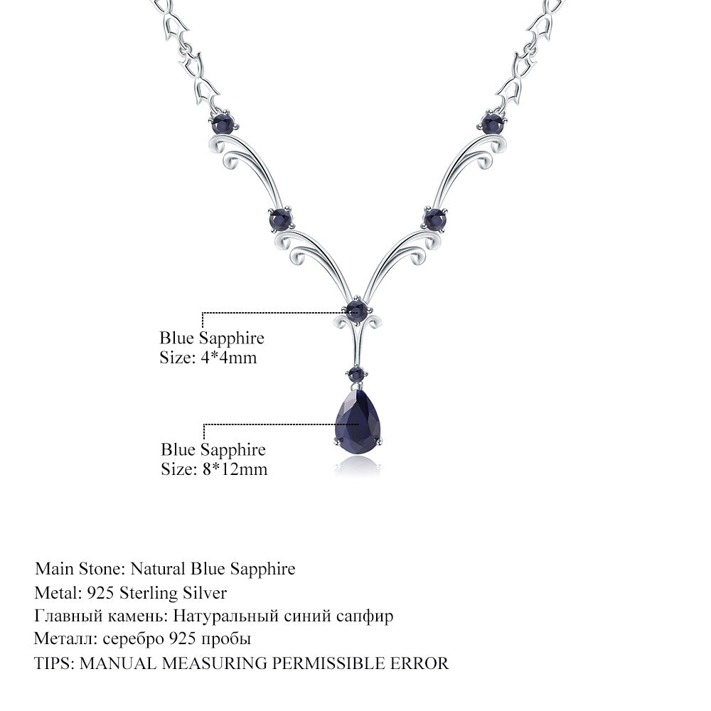 Luxury Natural Topaz Necklace High-Grade Sweater Chain s925Sterling Silver Inlaid Sapphire Necklace Pendant