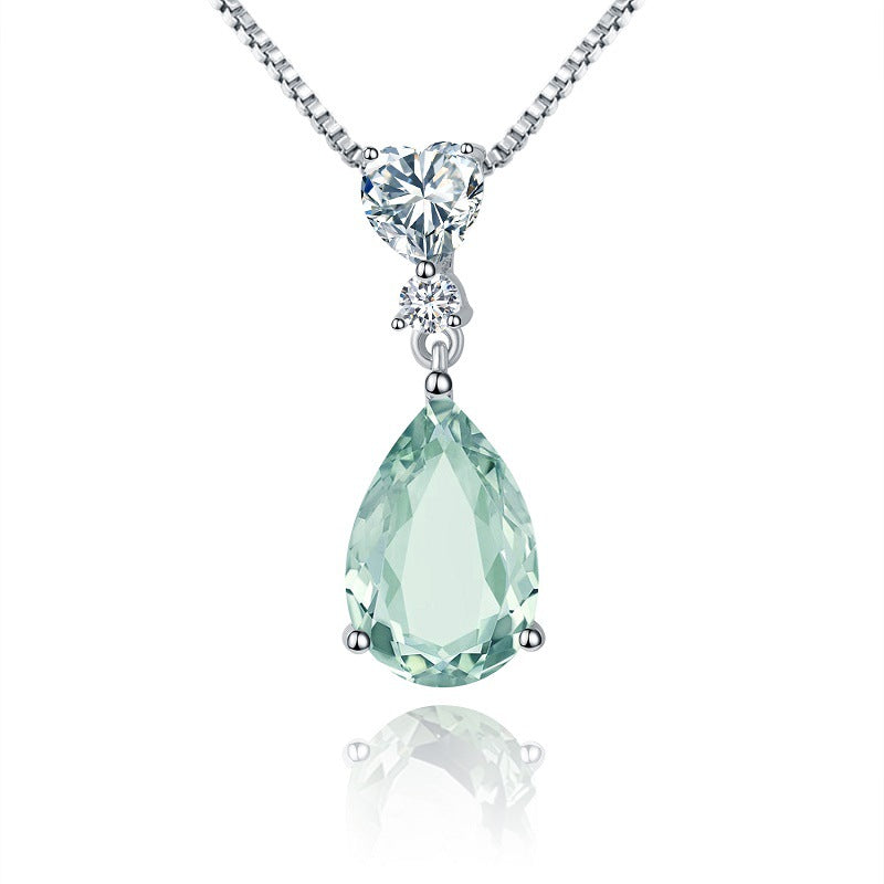 Fresh and Elegant Natural Gemstone Necklace Pendant with a High-End Feel s925Sterling Silver Inlaid Natural Green Amethyst Pendant