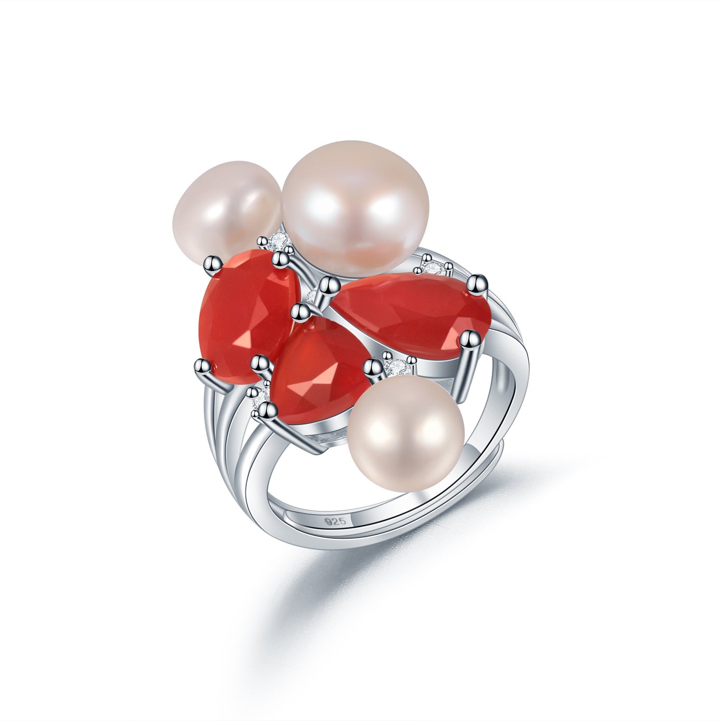 Designer Luxury Adjustable Ring with Unique High-End Design925Silver Natural Pearl Green Agate Ring