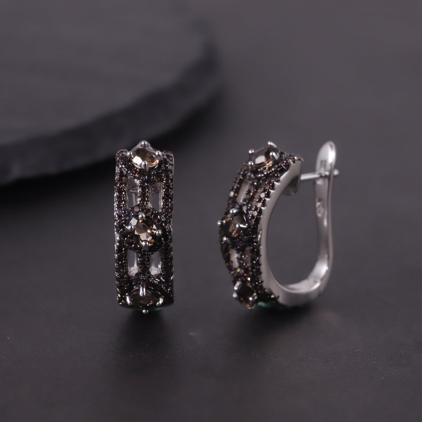 Unique Dark Style Earrings Cluster Garnet Topaz Crystal Gemstone Earrings s925Sterling Silver Foreign Trade Hot Sale