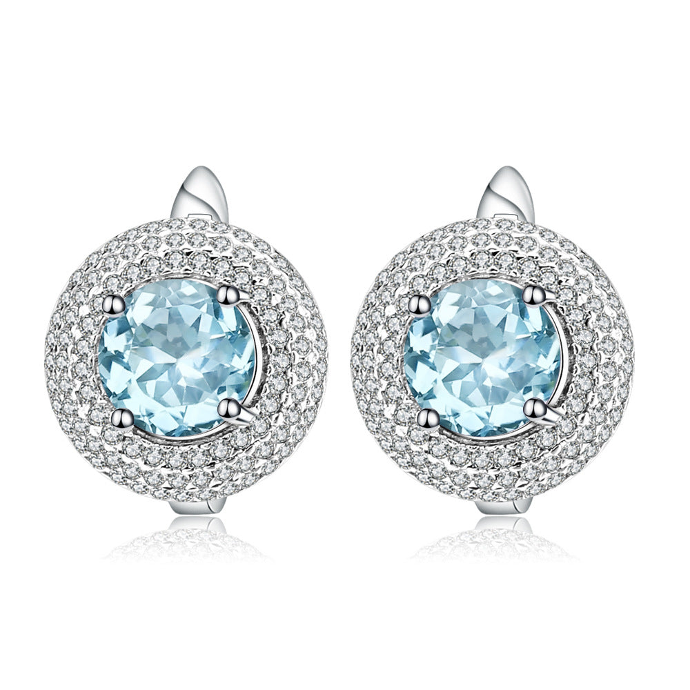 Natural Topaz Stone Earrings Jewelry Vintage Personality Garnet s925Silver Crystal Earrings