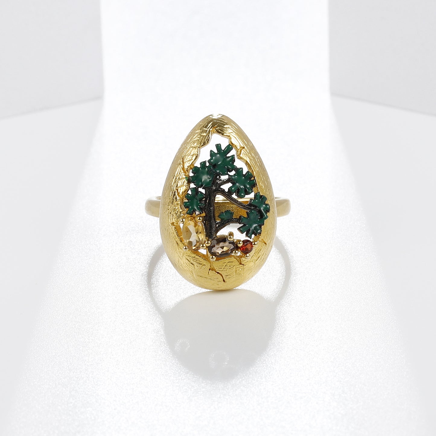 Designer Style High-End Personality Adjustable Ring Natural Style Design s925Silver Natural Yellow Crystal Ring