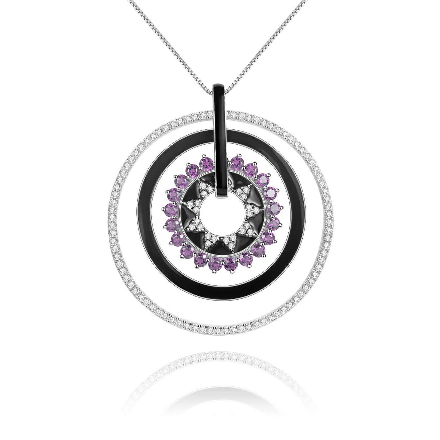 Designer Natural Garnet Enamel Pendant Unique Circular Design925Silver Color Gemstone Necklace Pendant
