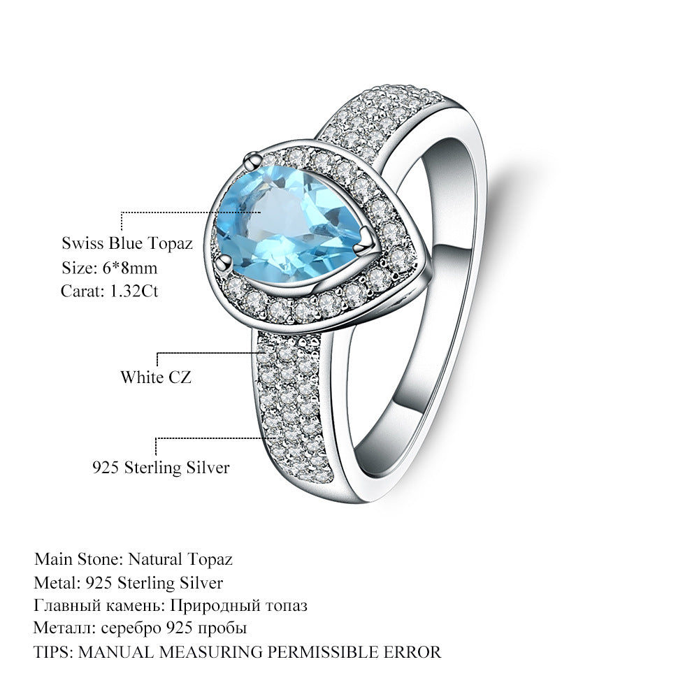 S925Sterling Silver Ring for Men and Women, Internet Celebrity High-End Jewelry, Sapphire Topaz Ring