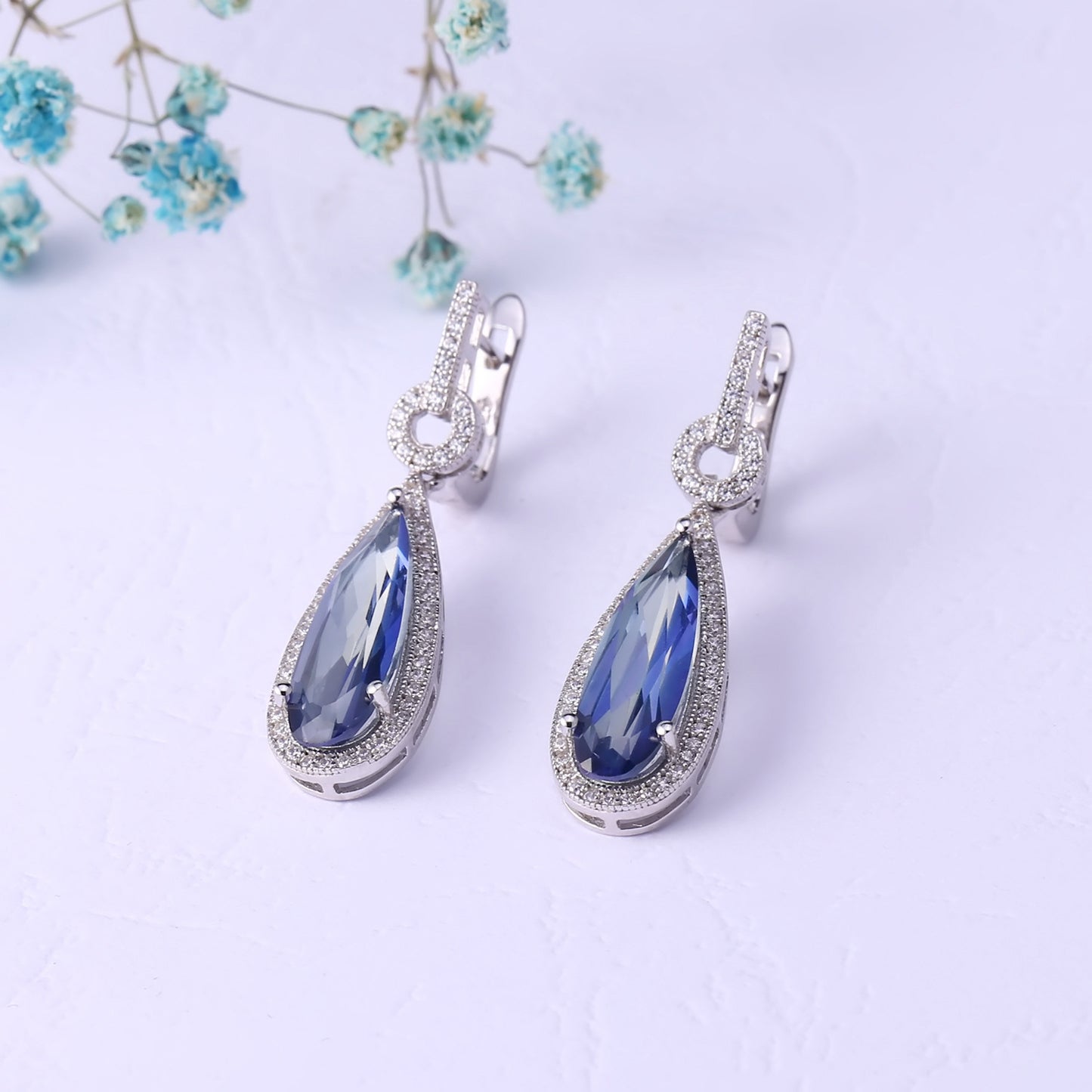 High-end Design Colorful Gemstone Earrings Luxurious Fashion s925Silver Inlaid Coated Crystal Earrings Drop Earrings