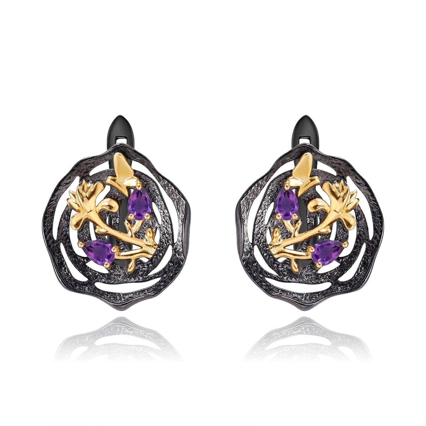 Designer High-End Gemstone Earrings Natural Style Design s925Silver Natural Rose Garnet Stud Earrings