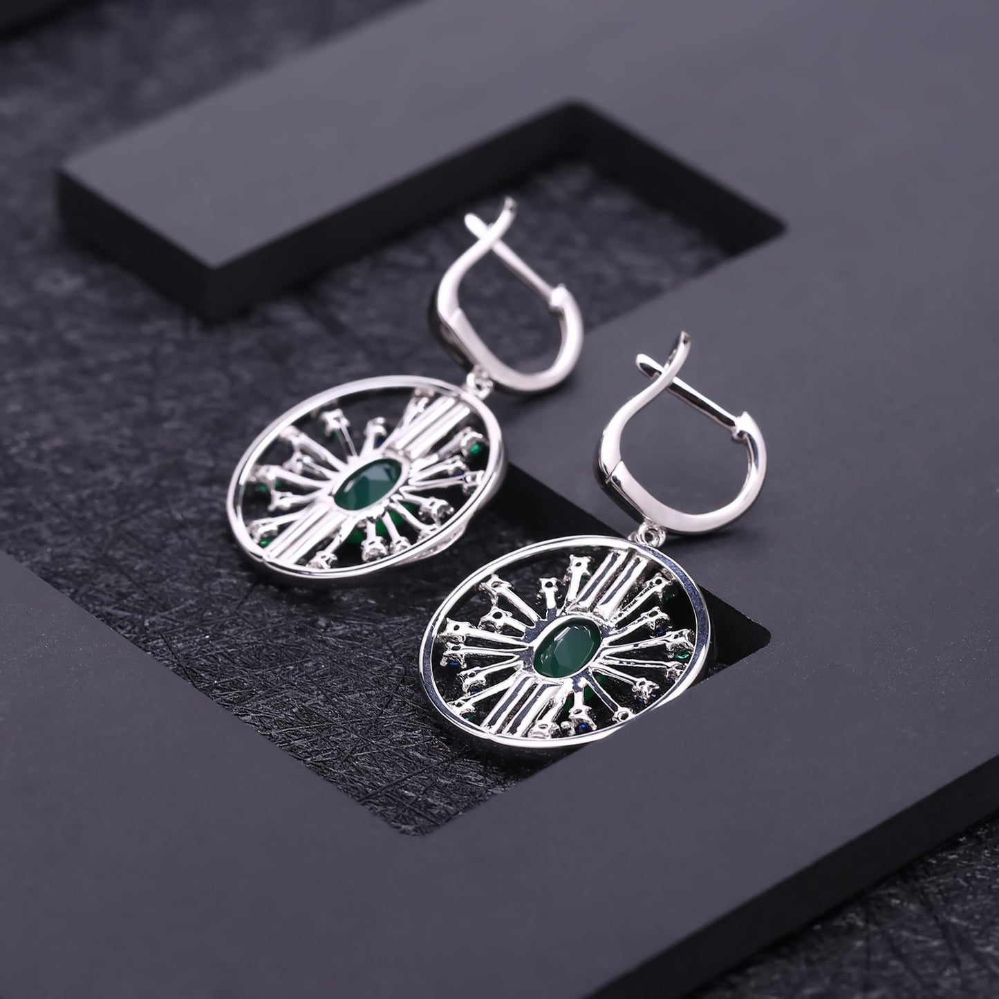 Designer Natural Gemstone Earrings Luxurious and Sophisticated Accessories925Silver Natural Green Agate Stud Earrings