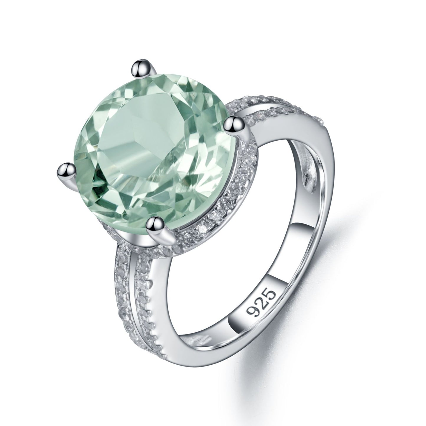 s925Sterling Silver Natural Green Amethyst Ring High-end Fashionable Luxurious Inlaid Natural Gemstone Ring