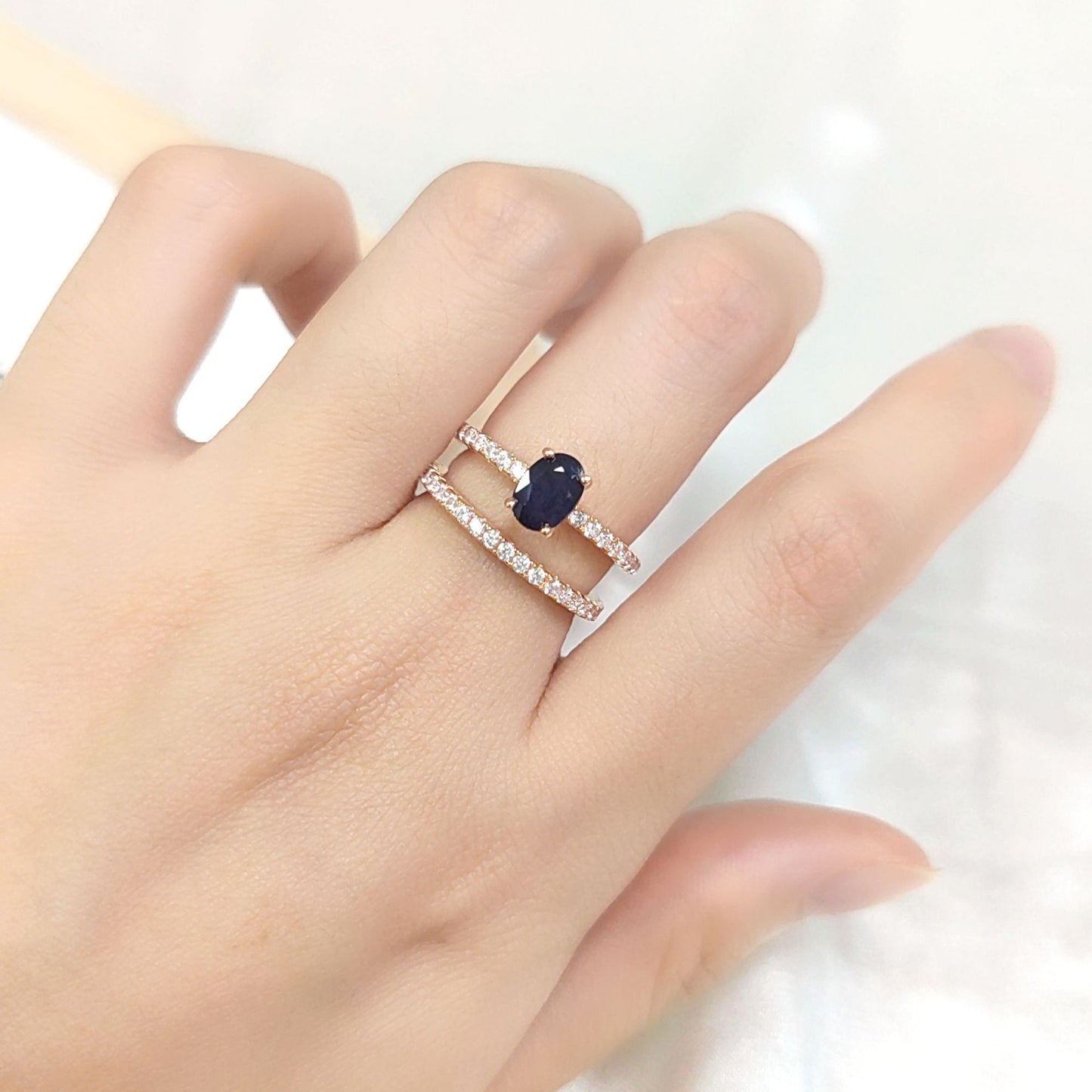 All-Matching V Shaped Wedding Rings Couple Rings S925Sterling Silver Plated18k Gold Inlaid Gemstone Layered Ring Set