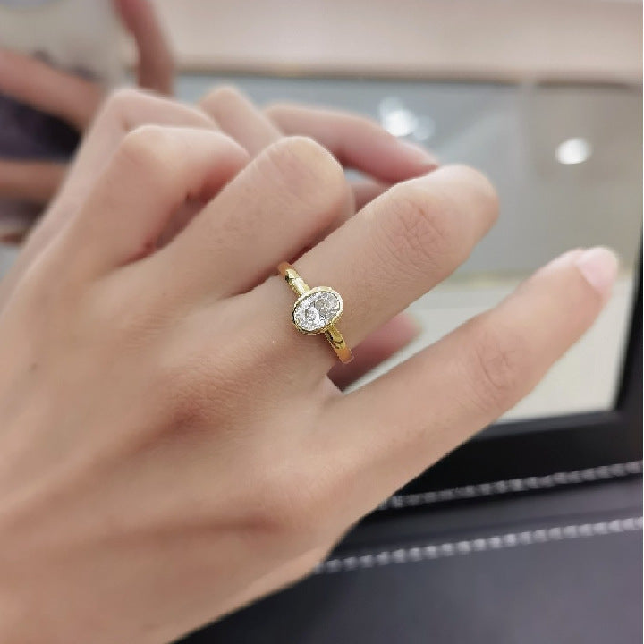 Baguette-set Solitaire Diamond9/10/14k Gold Inlaid Cultivated Diamond Ring0.9Small Carat Diamond18k Gold Ring Setting Simple Design