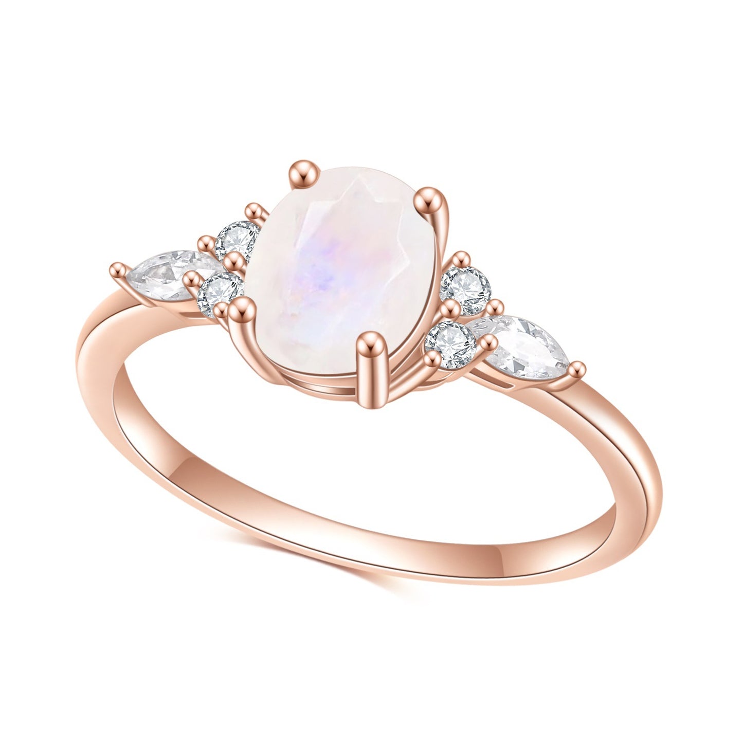 s925Sterling Silver Inlaid Gemstone Natural Moonstone Ring Fashionable Light Luxury High-end Rose Gold Ring
