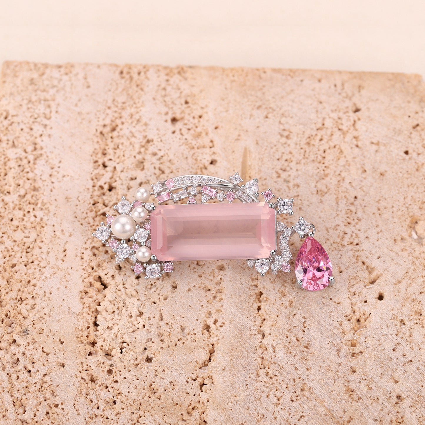 Russian Luxurious High-End Jewelry Brooch Pendant Dual-Use Natural Purple Pink Crystal Necklace Large Gemstone Pearl Brooch