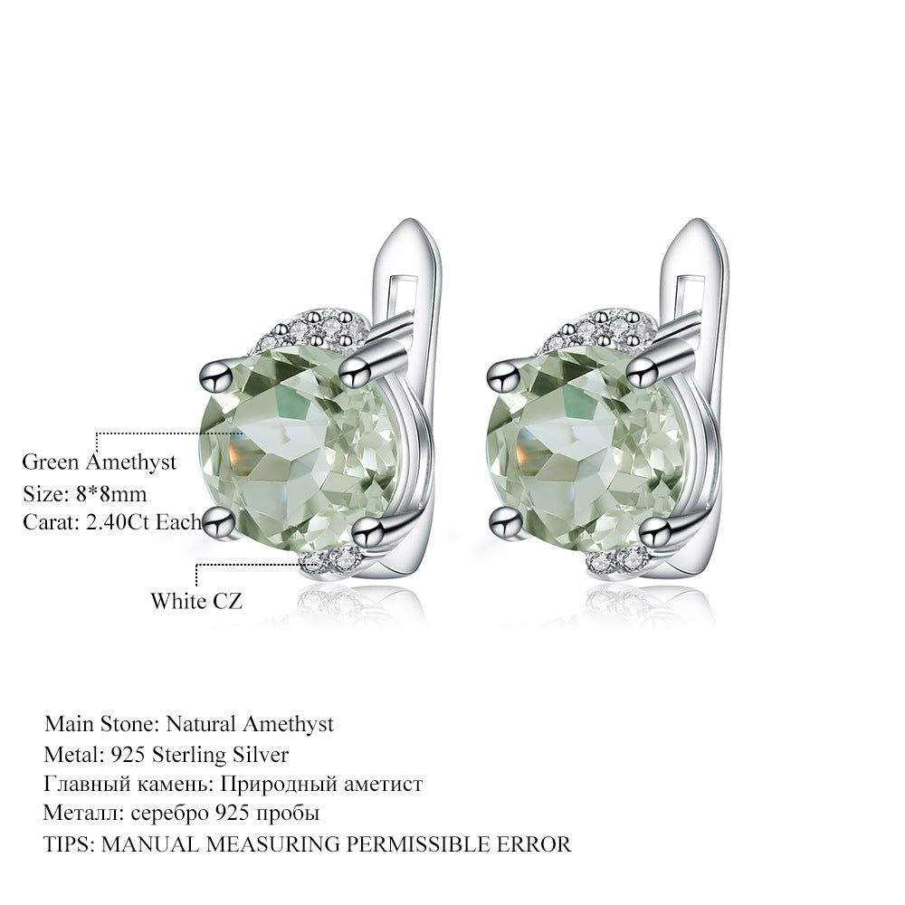 Natural Yellow Citrine Earrings Fashion Simple Style s925Sterling Silver Inlaid Natural Gemstone Earrings