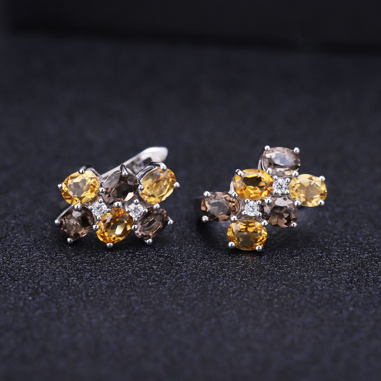 Fashion Natural Gemstone Earrings Luxurious Design s925Sterling Silver Inlaid Yellow Crystal Gemstone Earrings