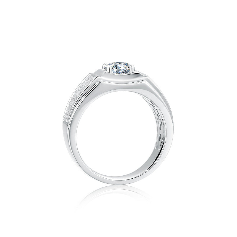 Luxurious Cluster Setting1Carat Moissanite Men's Ring Set GRA Certificate Luxury s925Silver Inlaid Gemstone Men's Ring