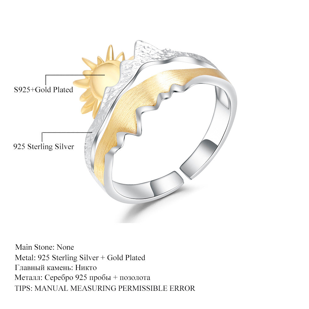 High-end Designer Adjustable Open Ring Natural Wind Sun Sunrise Design s925Sterling Silver Ring